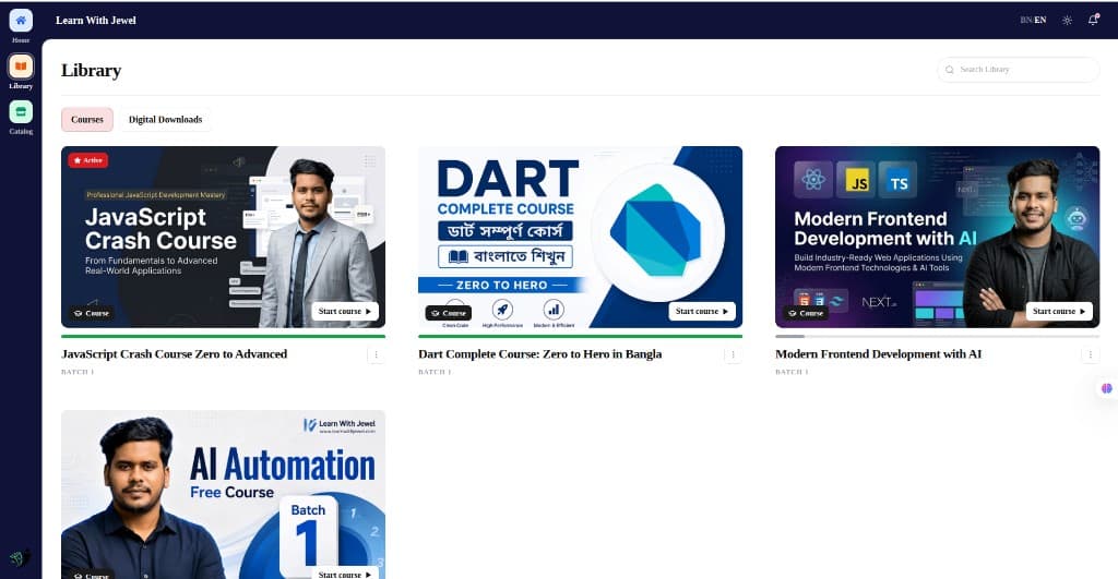 Learn With Jewel library — JavaScript, Dart, and frontend courses